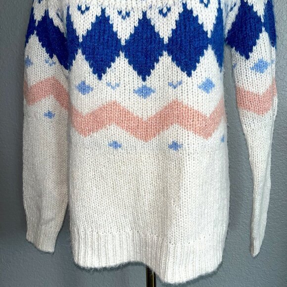 VERO MODA Fair Isle Nordic Sweater recycled materials - White Blue & Blush NWT S - Picture 3 of 10
